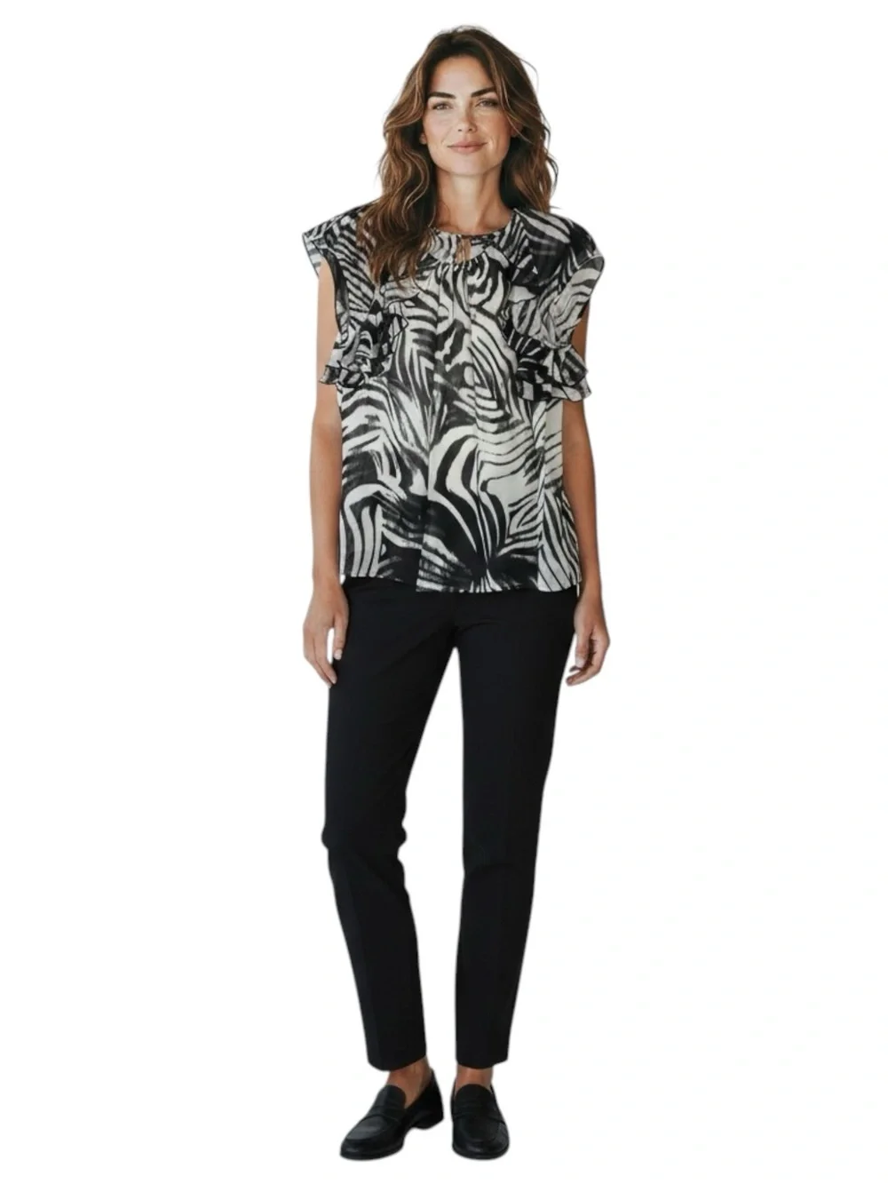 W by WORTH Zebra Print Sleeveless Flounce/Ruffles Blouse Size 2— Quiet Luxury! - Picture 9 of 9